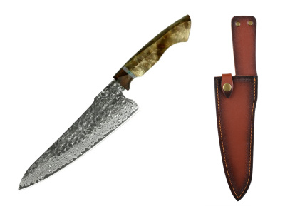Nůž Chef 20/35cm s pouzdrem Damašková ocel 67/Burl dřevo a Eben UG Grill
