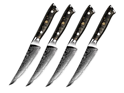 Sada 4ks Steak nožů 12,1/23cm Damašková ocel 67/černé uhlíkové vlákno UG Grill