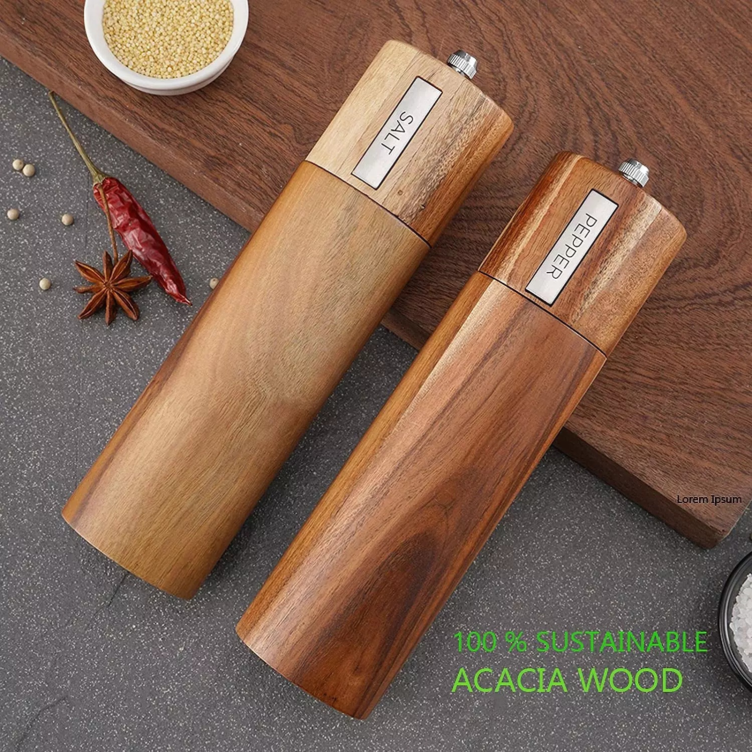 Sada 2x ruční mlýnek 21,4cm z akácie s příslušenstvím UG Grill - Obrázek 5