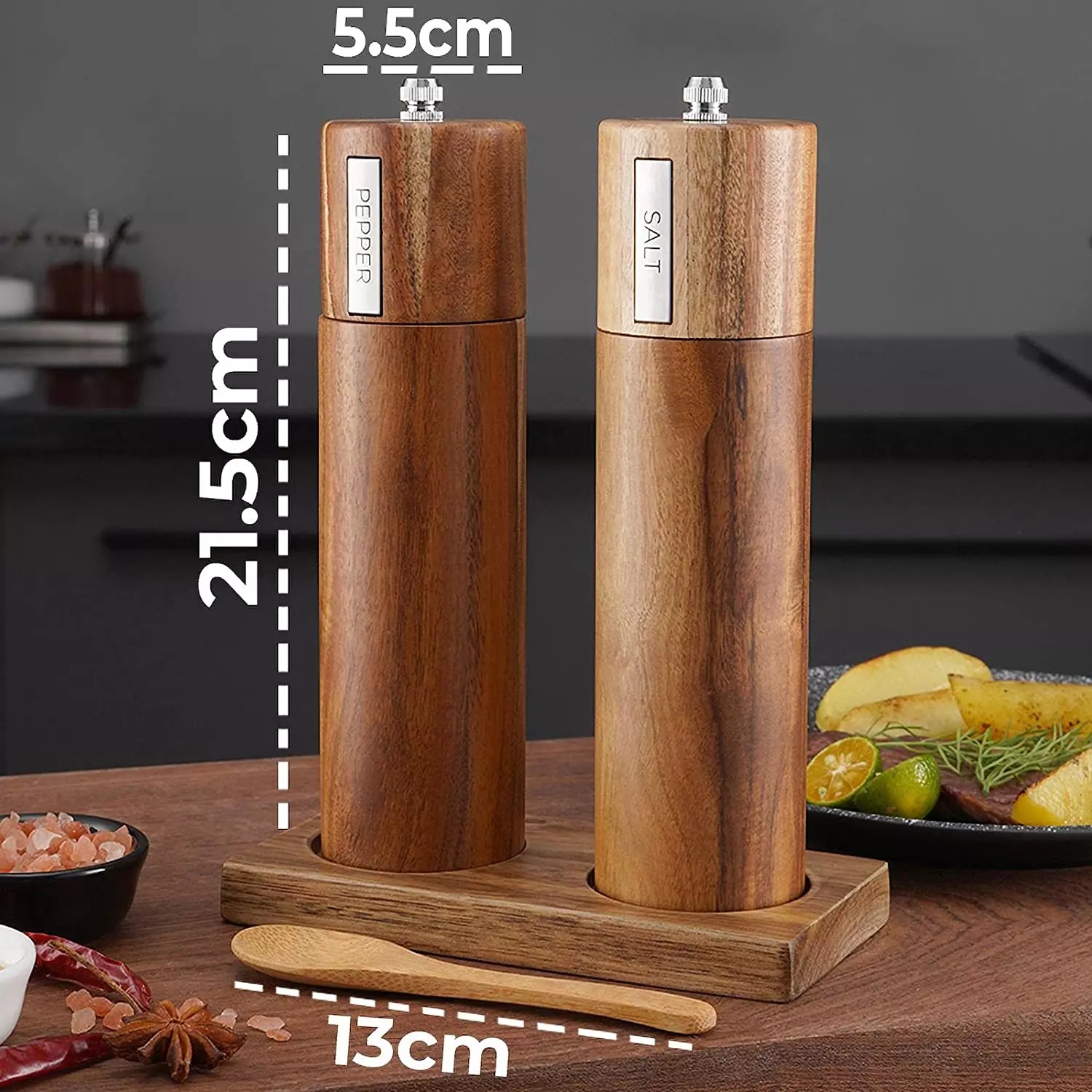 Sada 2x ruční mlýnek 21,4cm z akácie s příslušenstvím UG Grill - Obrázek 6