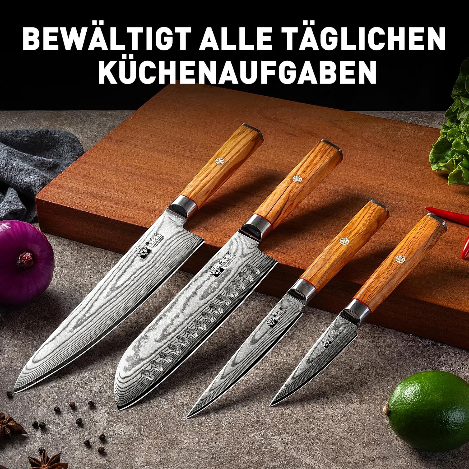 5-dílná sada nožů se stojanem Damašková ocel 67/olivové dřevo UG Grill - Obrázek 6