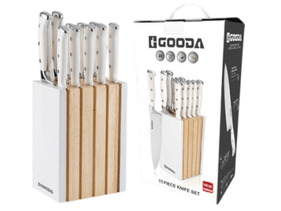 11-dílná sada kuchyňských nožů se stojanem bílá Gooda
