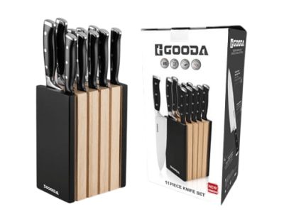11-dílná sada kuchyňských nožů se stojanem černá Gooda