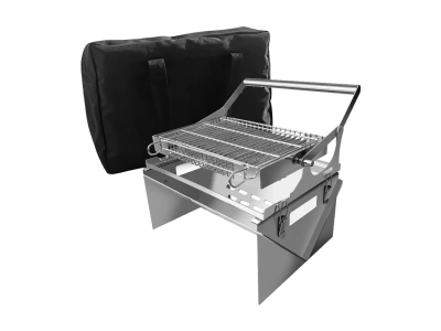 Skládací nerezový gril s otočným klecovým roštem a přepravní taškou UG Grill