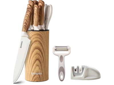 9-dílná sada kuchyňských nožů s blokem světle hnědá Gooda