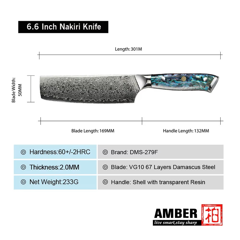 Nůž Nakiri 17/30cm Damašková ocel 67/přírodní perleť Abalone Gooda - Obrázek 2