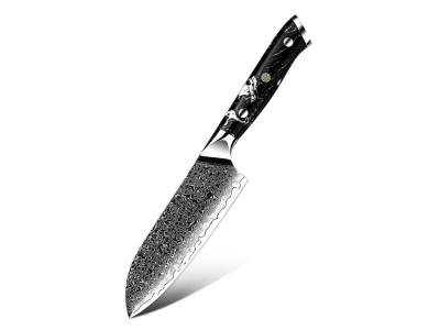 Nůž Santoku malý 13/24cm Damašková ocel 67/černý mramor pryskyřice Gooda