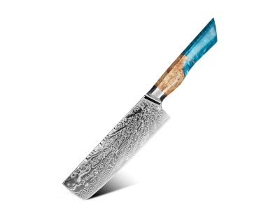 Nůž Nakiri 18/32cm Damašková ocel 73/modrá pryskyřice & dřevo Gooda