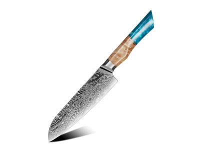 Nůž Santoku 18,5/32,5cm Damašková ocel 73/modrá pryskyřice & dřevo Gooda