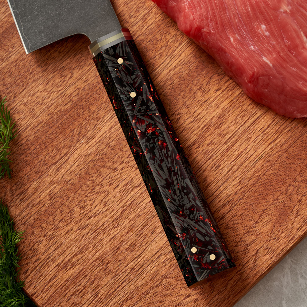 Nůž Santoku 18/33cm 3-vrstvá VG-10/mosaz a karbonové vlákno Gooda - Obrázek 7