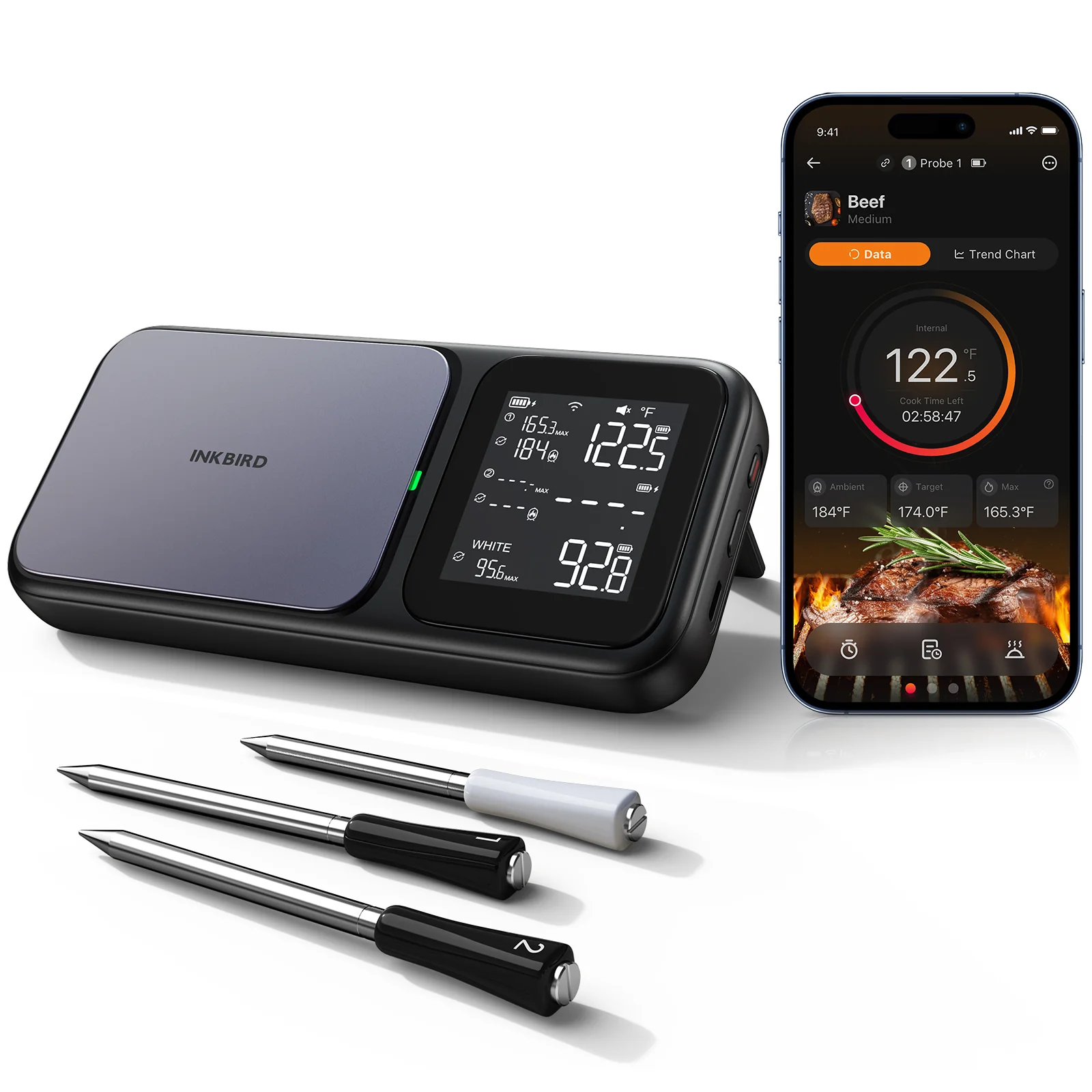 WiFi + Bluetooth bezdrátový teploměr s 3 sondami INT-33-BW Inkbird